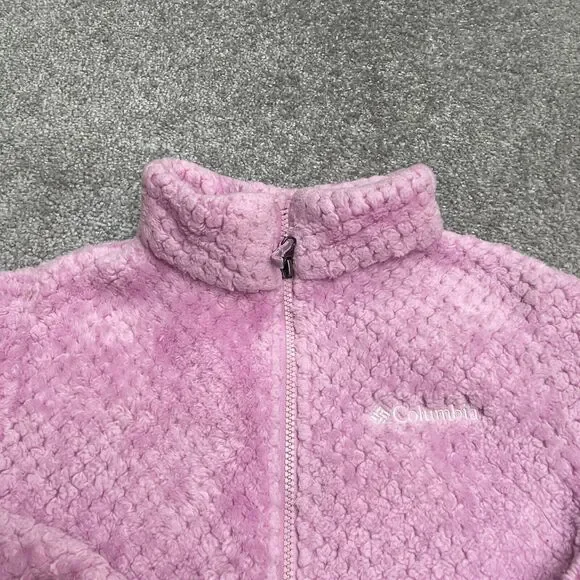 Columbia Fire Side Sherpa Jacket Gils Large Pink Full Zip Pocket Outdoor Hiking